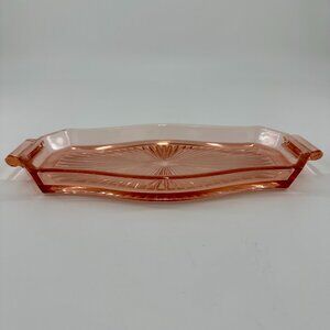 Vintage Pink Depression Glass 10" Vanity Tray Starburst Art Deco Style